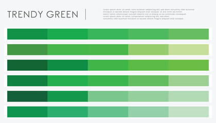 Trendy green color palette with color collection background. Green Color harmony vector illustration