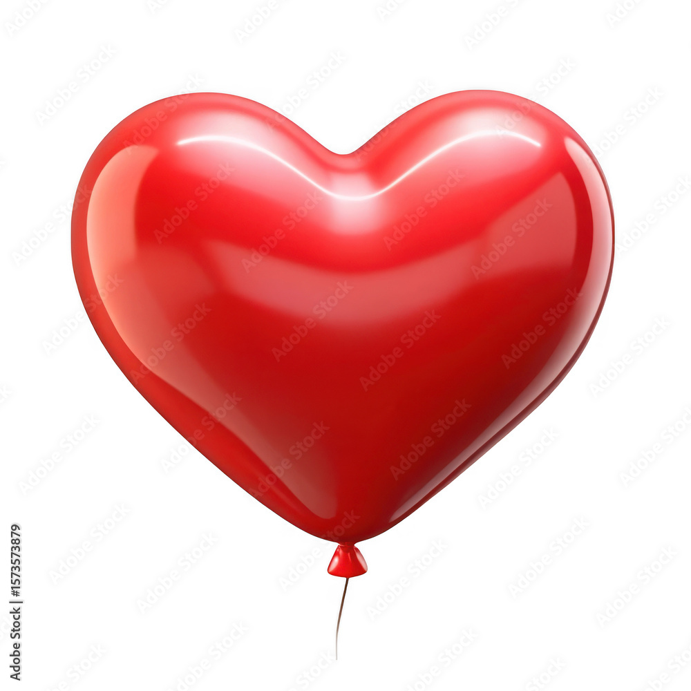 Poster shiny red heart shaped balloon with string isolated on transparent background