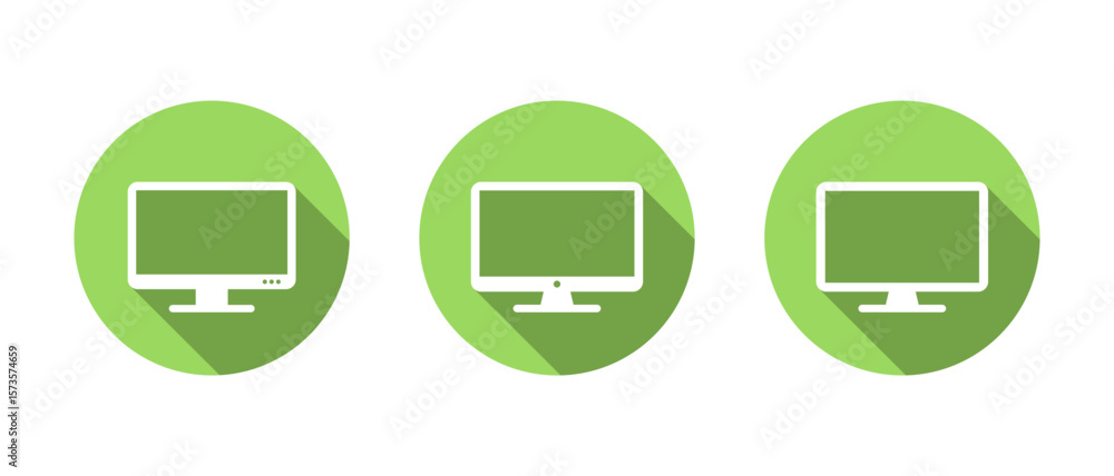 Aufkleber computer monitor icon set with long shadow. desktop screen sign symbol