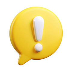 Bright yellow exclamation mark in a speech bubble isolated on transparent background