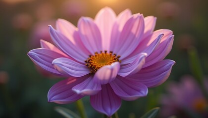 Obraz premium Close-up of a light purple Cosmos flower with a yellow center.