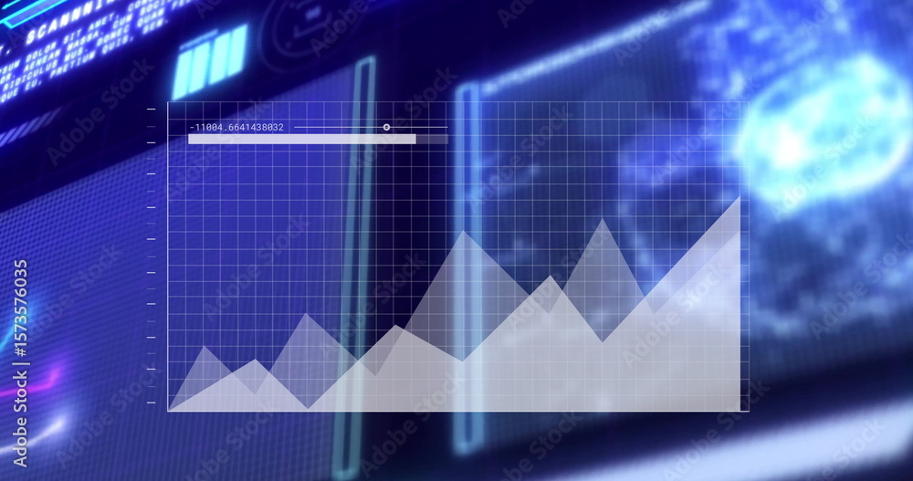 Poster displaying area chart showing peaks with grid overlay on dashboard with numeric progress bar