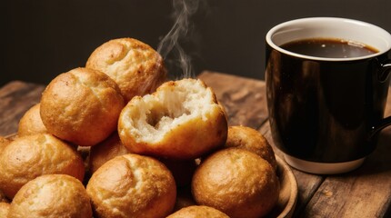 Fototapeta premium Pão de Queijo – Brazilian Cheese Bread with Coffee
