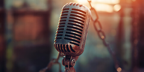 Vintage Microphone with Chains in Artistic Setting 