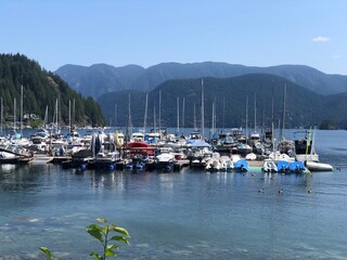 Sailboats Floating on the Ocean in Deep Cove, British Columbia