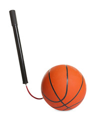 Basketball ball and manual air pump isolated on white
