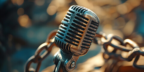 Vintage Microphone with Chains in Artistic Setting 