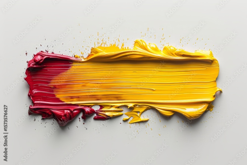 Poster a striking brushstroke combines yellow and red hues creating a dynamic visual on a clean white surfa