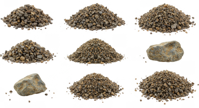 Isolated Piles of Earth Sand And Rock Materials Over Transparent Background