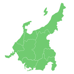 中部地方のシルエットイラスト（新潟県, 長野県, 富山県, 石川県, 山梨県, 岐阜県, 福井県, 静岡県, 愛知県）