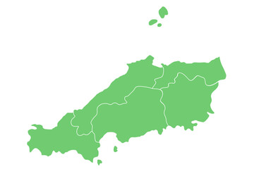 中国地方のシルエットイラスト（鳥取県, 島根県, 山口県, 広島県, 岡山県）