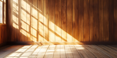 Elegant Sunlit Interior with Wooden Wall Panels and Large Windows