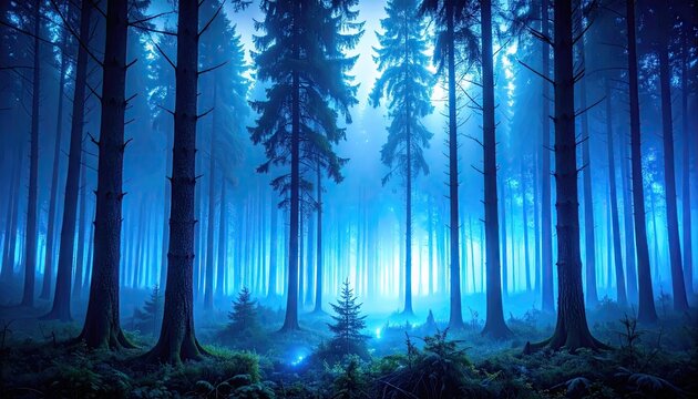 Fototapeta Mystical blue forest at night (1)