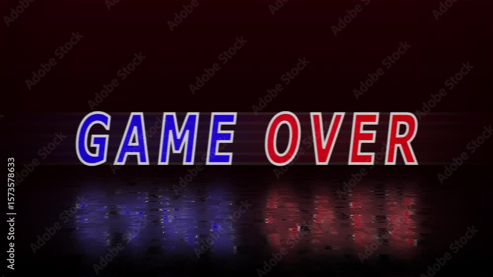 Poster game over motion text animation with glitch pixel effect and color. 4k hd reflecting on background s