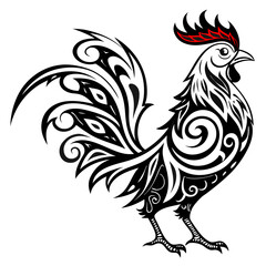 Obraz premium A powerful tribal-style rooster illustration