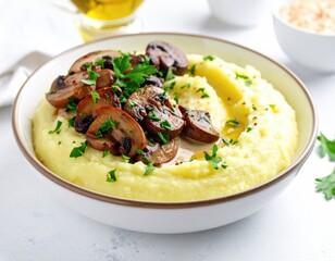 Creamy mashed potatoes with sauteed mushrooms