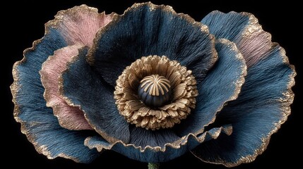 Elegant Gold and Teal Poppy Bloom