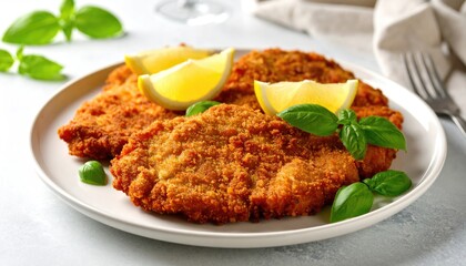 Crispy breaded pork cutlets on a plate