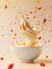 Swirling Vanilla Soft Serve with Goji and Syrup Splash