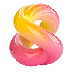 Abstract 3d infinity loop shape with yellow to pink gradient isolated on transparent background
