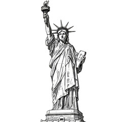 Obraz premium Illustration of Statue of Liberty Landmark American Symbol on Black