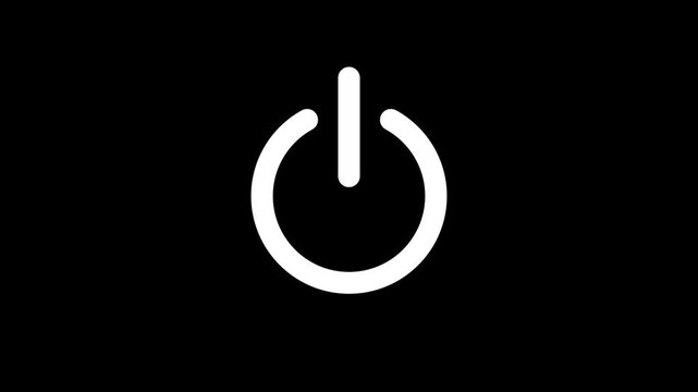 Power button icon animation on black background. startup shutdown screen turn on off button motion graphics. symbol power off closed circle 4k video footag