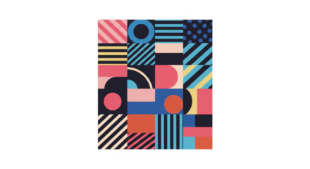 Abstract Geometric Illustration with Colorful Seamless Pattern and Shapes