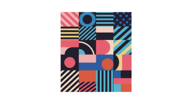 Abstract Geometric Illustration with Colorful Seamless Pattern and Shapes