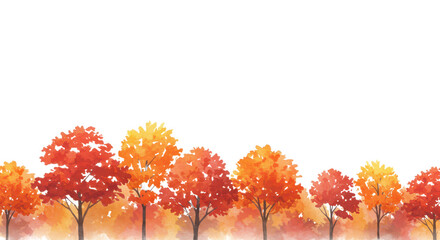 Autumn leaves watercolor illustration, forest scene with vibrant colors cut out