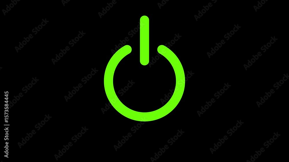 Poster power button icon animation on black background. startup shutdown screen turn on off button motion g
