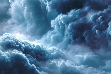 Dramatic Blue Sky Cloudscape. Fluffy Clouds and Atmospheric Weather Patterns at Dusk