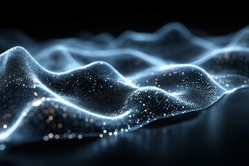 Futuristic Abstract 3D Light Glow Texture. Dynamic Waves and Particles in Blue Energy