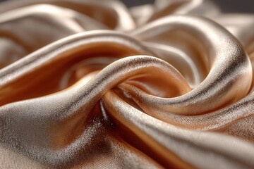 Luxurious Golden Silk Satin Fabric Close-Up. Elegant Textile Texture With Shiny Folds for Premium Upholstery and Fashion Design