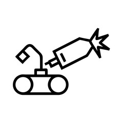 A schematic illustration of a mine disposal robot, designed for safe handling of explosive devices, against danger.