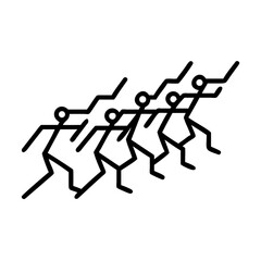 Stick figure ensemble captures a dynamic dance of movement. This image is a minimalist artwork.