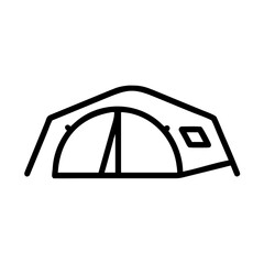 A minimalist line drawing of a classic camping tent, symbolizing adventure and the great outdoors, ideal for illustrating travel guides or recreational activities.