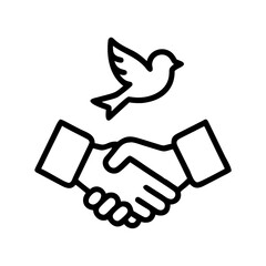 An iconic illustration of a handshake, symbolizes unity, agreement, peace, and the collaborative spirit. A soaring dove hovers above, embodying hope and cooperation. 
