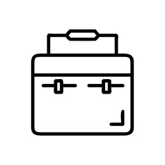 An outlined image of a classic briefcase, presented in a minimalist line art style, embodies professionalism, readiness, and a sense of organization.