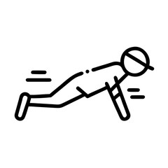 A minimalist stick figure performs push-up to show the vitality of a healthy exercise routine and active lifestyle.