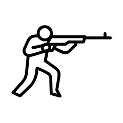 A simple illustration captures a person aiming with a rifle, depicted with bold lines.