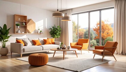 Modern living room with fall colors