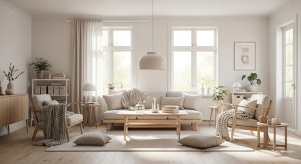 Serene Minimalist Living Room Design Light Neutral Tones and Natural Textures