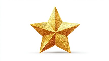 Obraz premium Golden, textured five-pointed celestial shape on a pure white backdrop, casting a soft shadow