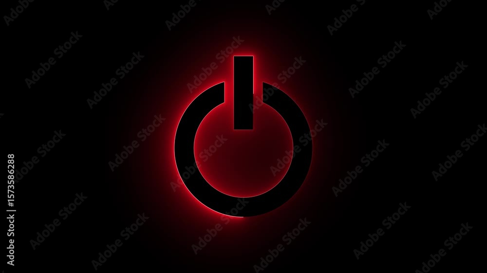 Poster neon power button icon animation on black background. startup shutdown screen turn on off button mot