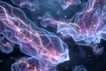 Abstract Cosmic Blue and Purple Nebula. Vibrant Luminous Digital Background with Ethereal Fluid Textures