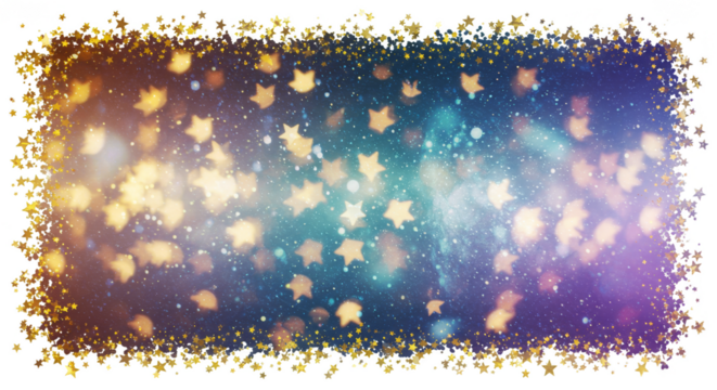 Abstract Glitter Star Bokeh Background with Golden Light and Sparkling Frame