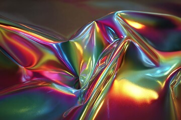 Iridescent Shiny Fabric Texture. Reflective & Colorful Wave Surface with Dynamic Vibrant Layers