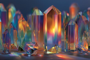 Colorful Transparent Crystals. Iridescent Geometric Gems for Luxury Art Design