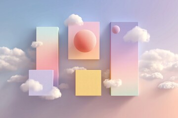 Futuristic 3D Abstract Art with Soft Pastel Colors and Geometric Shapes - Digital Illustration Background