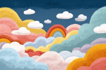 Colorful Abstract Sky & Cloud Illustration. Creative Digital Art with Pastel Colors & Whimsical Imagination Series Vibrant Rainbow Palette for Cheerful Weather Inspired Backgrounds